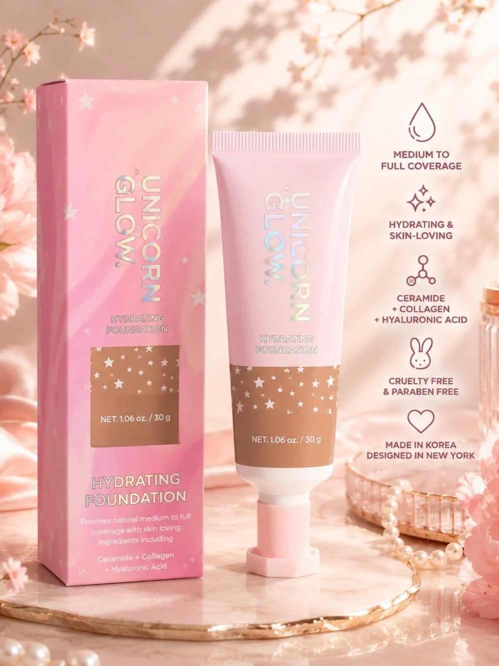 Unicorn Glow Hydrating Foundation – Medium to Full Coverage | Made in Korea